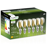 6x LED-Lampe E14 Ball P45 2W = 25W 249lm 4000K Neutral 360° FILAMENT LUMILED
