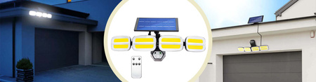 LED Solarstrahler 4x COB LED 20W 800lm Kalt IP65 Bewegungssensor + Fernbedienung