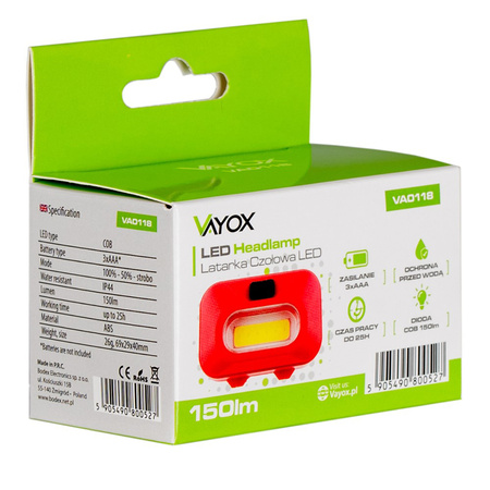 Batterie-Rot COB-Scheinwerfer IP44 150lm VA0118 Vayox