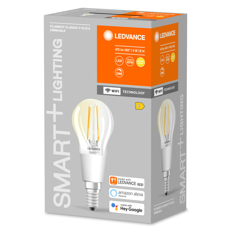 E14 P40 LED Leuchtmittel 4W = 40W 2700K Warm 470lm 300° LEDVANCE SMART+ WIFI Filament Dimmbar