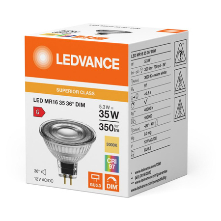 LED Lampen MR16 GU5.3 5.3W = 35W 350lm 3000K Warmweiß 12V FILAMENT DIMMABLE LEDVANCE