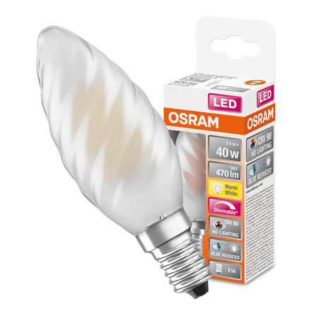 LED Leuchtmittel E14 BW35 3,4W = 40W 470lm 2700K Warm 300° CRI90 Filament OSRAM SUPERSTAR+ Dimmbar