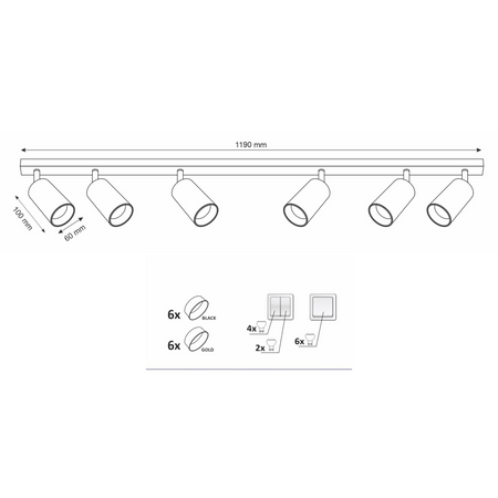 Streifenleuchte Decken- und Wandleuchte LED 6 xGU10 MARIBEL Schwarz GOLDLUX (Polux)