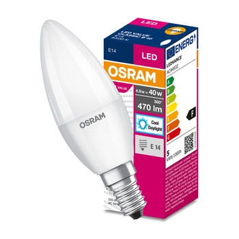 LED Leuchtmittel E14 B35 5,7W = 40W 470lm 6500K Kalt 200° OSRAM Value