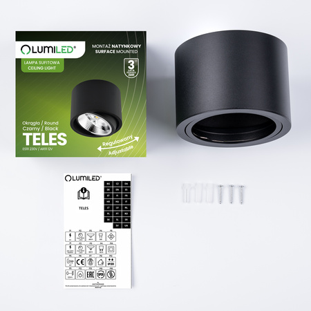 Halogen-Aufbauleuchte GU10, AR111 Aufbauspot 100mm beweglich Runde Tube Schwarz TELES LUMILED