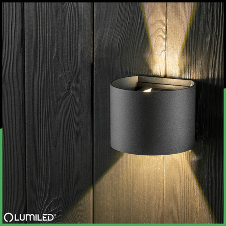 Wandleuchte Außen 2x 3W, Garten-Wandleuchte 4000K nach oben und unten verstellbar Schwarz PINUS LUMILED