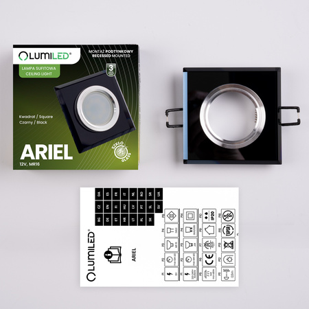 Glas-Einbaustrahler GU10, MR16 Einbauspot HALOGEN Quadrat Fest Schwarz ARIEL LUMILED