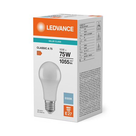 LED-Lampe E27 A60 10W = 75W 1055lm 6500K Kalt 180° Ledvance