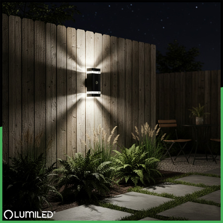 Gartenwandleuchte oben unten 2x GU10 Schwarz Bewegungs- und Dämmerungssensor HEDERA LUMILED