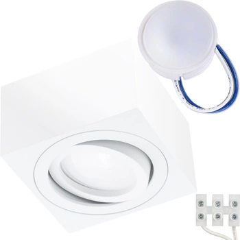 Halogen-Aufbauleuchte GU10, Aufbauspot 50mm beweglich Quadrat Weiß+LED-Einsatz 7W 6500K AMAT-S LUMILED