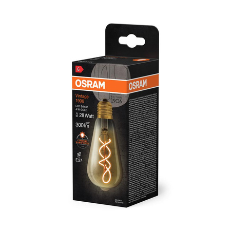 Dekorative LED-Lampe ST64 Edison E27 4W = 28W 300lm 2000K Warm 300° Vintage 1906 Osram