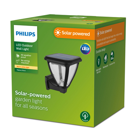 Gartenleuchte LED Solar-Fassadenwandleuchte VAPORA 1.5W 2700K IP44 Dämmerungssensor PHILIPS