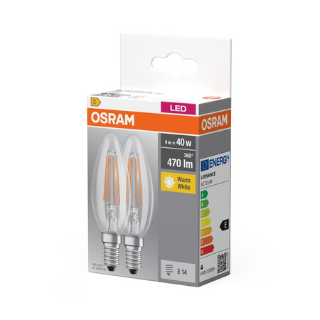 2x LED-Lampe B35 Kerze E14 4W = 40W 470lm 2700K Warm 300° BASE Osram