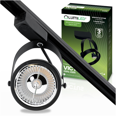 1-Phasen Strahler GU10, AR111 Schieneinstrahler Schwarz VICTUS LUMILED