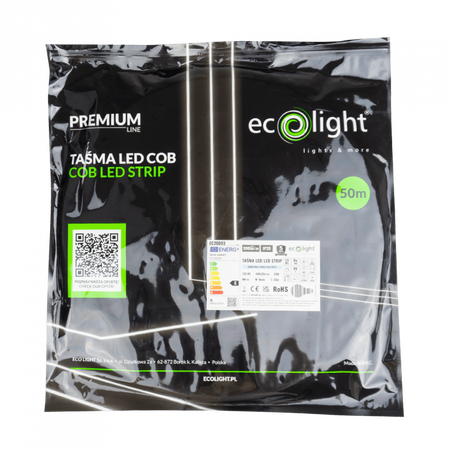 LED-Streifen COB 9W/m 990lm/m 480LED/m 12V 6000K Kalt IP20 Rolle 50m Ecolight