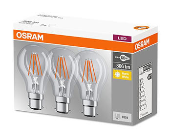 3PAK LED-Glühbirne B22d A60 6.5W = 60W 806lm 2700K Warm 360° Filament OSRAM