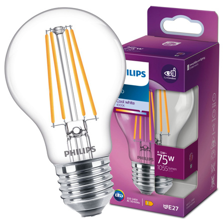 E27 A60 LED Lampen 8,5 W = 75 W 1055 lm 4000 K neutrales Filament PHILIPS