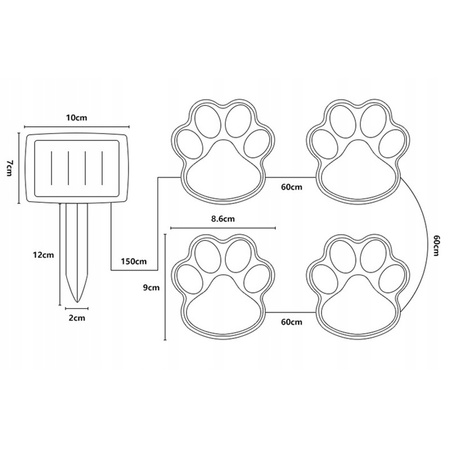 LED Solar Gartenleuchten Doglegs 6500K IP44 mit Dämmerungssensor 470cm Schwarz und Weiß