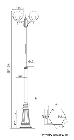 Outdoor-Gartenlampenmast LATERNE E27 Kugeln mit Korb 250 OGMWN 2 KPO 250 185-285cm schwarz Su-Ma