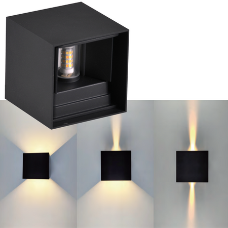 LED-Fassadenwandleuchte Schwarz G9 Außenleuchte oben/unten mit verstellbarem Leuchtwinkel KIOTO GOLDLUX (Polux) + LED-Leuchtmittel G9 5W 6500K Cold Lumiled