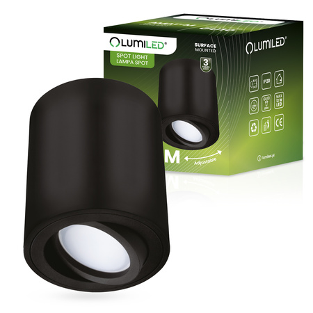 Halogen-Aufbauleuchte GU10, Aufbauspot 84mm beweglich Runde Tube Schwarz AMAT-M LUMILED