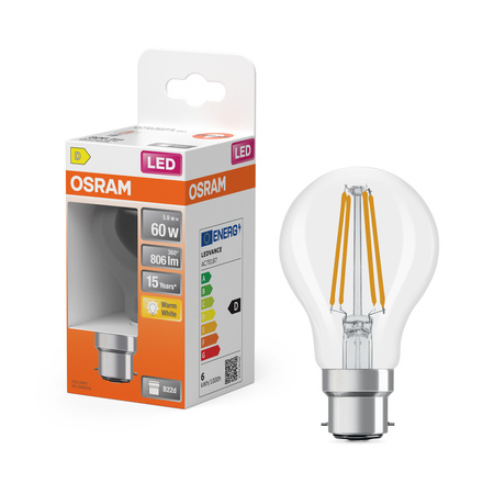 LED-Glühbirne A60 B22d 5.9W = 60W 806lm 2700K Warm 300° Glühfaden STAR CLASSIC Osram