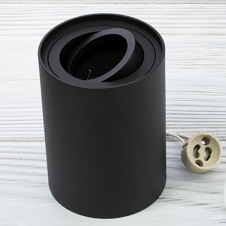 Halogen-Aufbauleuchte GU10, Aufbauspot 115mm beweglich Runde Tube Schwarz AMAT-L LUMILED