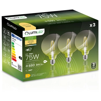 3x LED Lampen E27 Dekorative Glühbirne G95 8W = 75W 880lm 360° 3000K warm Glühfaden LUMILED