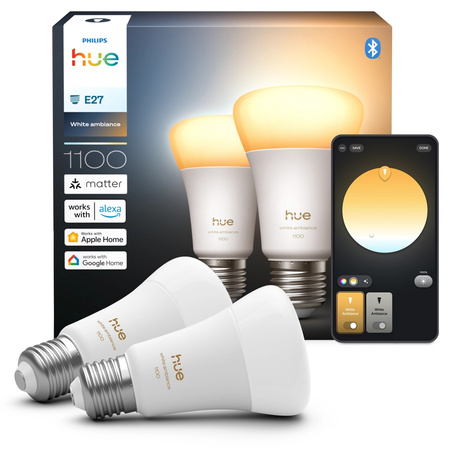2x LED-Lampe E27 A60 8.1W = 75W 1100lm 1800-20000K CCT SMART Smart Bluetooth ZigBee Weißes Ambiente Philips HUE