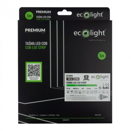 LED-Streifen COB 9W/m 480LED/m 12V Grün IP65 Rolle 5m Ecolight