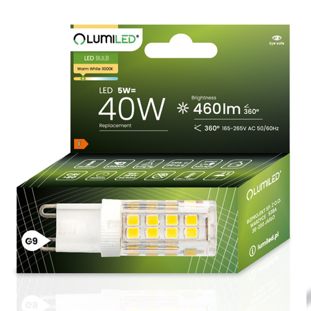 LED Kapseln G9, LED-Lampe 5W = 40W 460lm 360° 3000K warm LUMILED