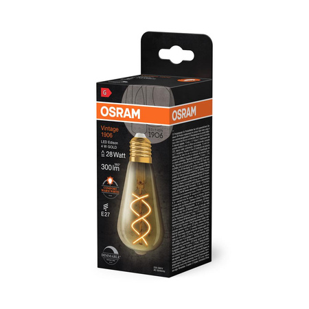 Dekorative LED-Lampe ST64 Edison E27 4W = 28W 300lm 2000K Warm 300° Dimmbar Vintage 1906 Osram