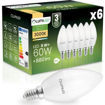 6x LED-Lampe E14 Kerze B35 8W = 60W 880lm 3000K warmweiß 180° LUMILED