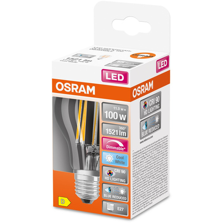LED-Lampe E27 A60 11W = 100W 1521lm 4000K Neutral 300° CRI90 Glühfaden Dimmbar OSRAM SUPER STAR+