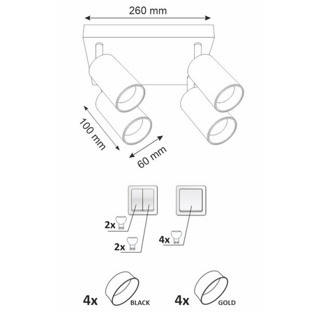 LED-Deckenleuchte Wand- und Deckenleuchte 4 xGU10 MARIBEL Schwarz GOLDLUX (Polux)