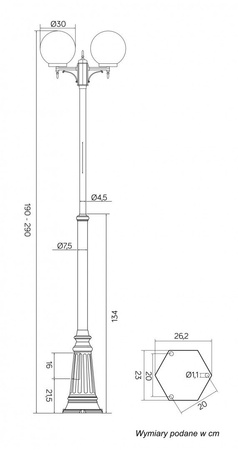 Outdoor-Gartenlampenmast LATERNE E27 Balls Classic OGMWN 2 300 190-290cm schwarz Su-Ma