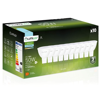 Set mit 10x LED Leuchtmittel GU5,3 MR16 6W = 50W 580lm 6500K Kalt 120° 230V LUMILED