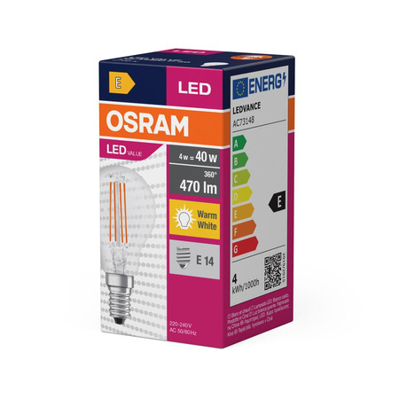 E14 P45 LED Lampen 4W = 40W 470lm 2700K Wärme 320° OSRAM Value Filament