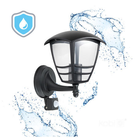 Wandleuchte E27 mit Bewegungs- und Dämmerungssensor IP54 Schwarz Tevio Kobi