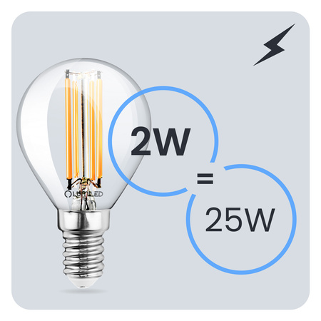 6x LED-Lampe E14 Ball P45 2W = 25W 249lm 4000K Neutral 360° FILAMENT LUMILED
