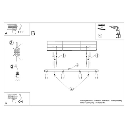 FAGER 4L 4xGU10 Spotlight Moving Black Skandinavische SOLLUX Deckenleuchte