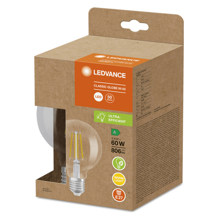 LED Lampen G95 E27 3.8W = 60W 806lm 3000K Warmweiß FILAMENT LEDVANCE