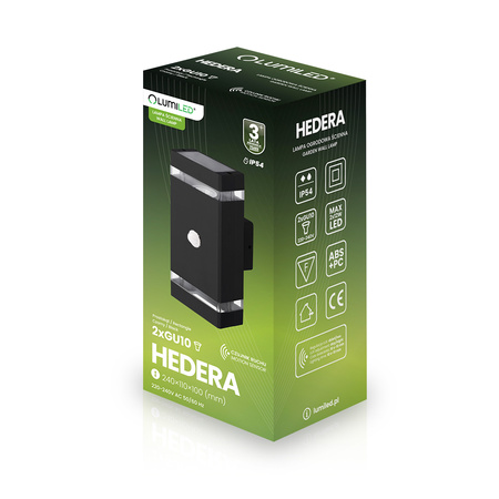 Gartenwandleuchte oben unten 2x GU10 Schwarz Bewegungs- und Dämmerungssensor HEDERA LUMILED