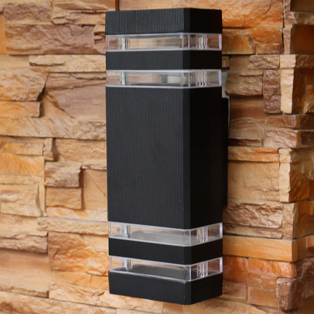 Wandleuchte Außen 2x GU10, Garten-Doppelwandleuchte nach oben und unten IP54 Schwarz VELLA II LUMILED