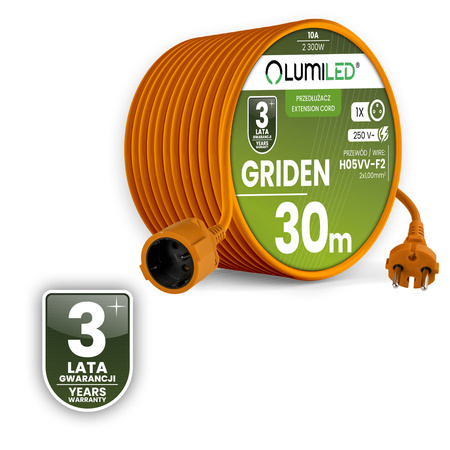 Garten Verlängerungskabel Konstruktion Single 1 Sockel 30m Orange Cord GRIDEN Lumiled