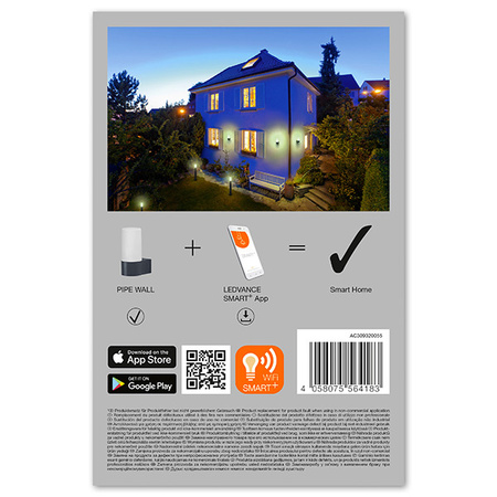 LED Fassadenwandleuchte INTELLIGENT 10W 380lm warme Lichtfarbe + RGB SMART + WiFi PIPE WALL LEDVANCE