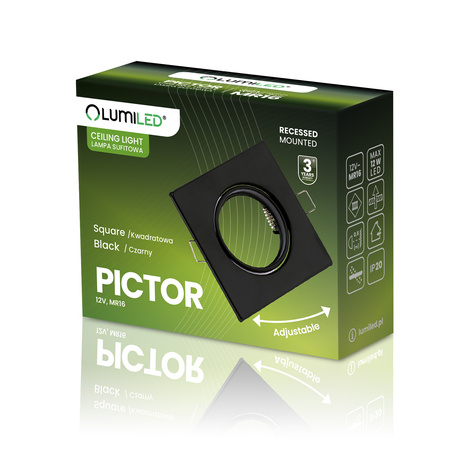 Einbaustrahler GU10, MR16 Einbauspot HALOGEN Quadrat beweglich Schwarz Blech PICTOR LUMILED