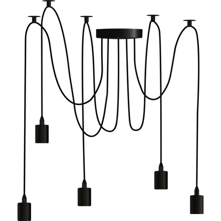 Pendelleuchte mit 5x E27-Sockeln einstellbare, Hängelampe Schwarz mit 3-fach Pendel Spinne Arane LUMILED