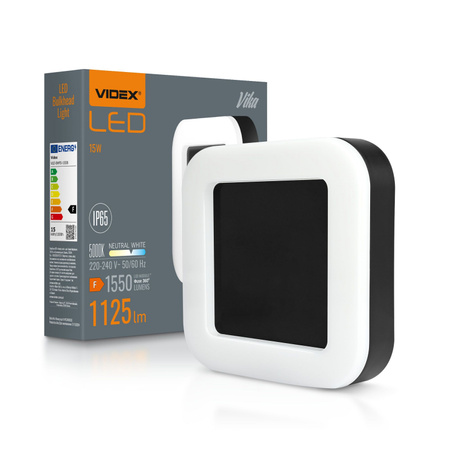 Plafond LED-Lampe 15W 1125lm 5000K Neutral 120° IP65 IK07 Anbaumontage Schwarz VIDEX