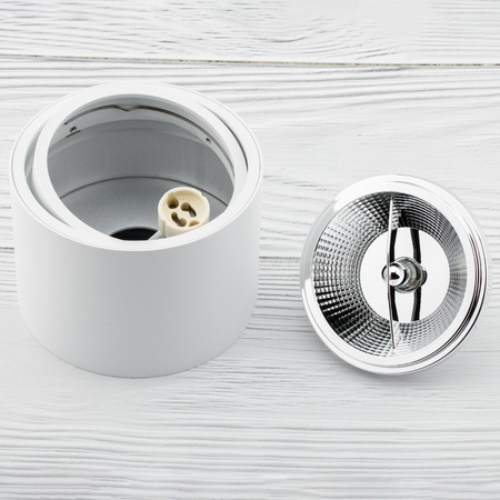 Set Halogen-Anbauleuchte Metallweiß SPOT TUBA 10cm + LED-Lampe GU10 ES111 15W COB 4000K